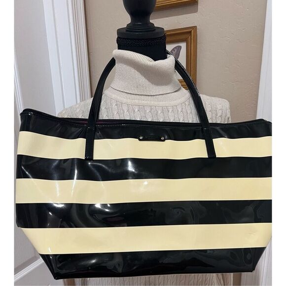 Kate Spade black and cream striped tote - Picture 1 of 12